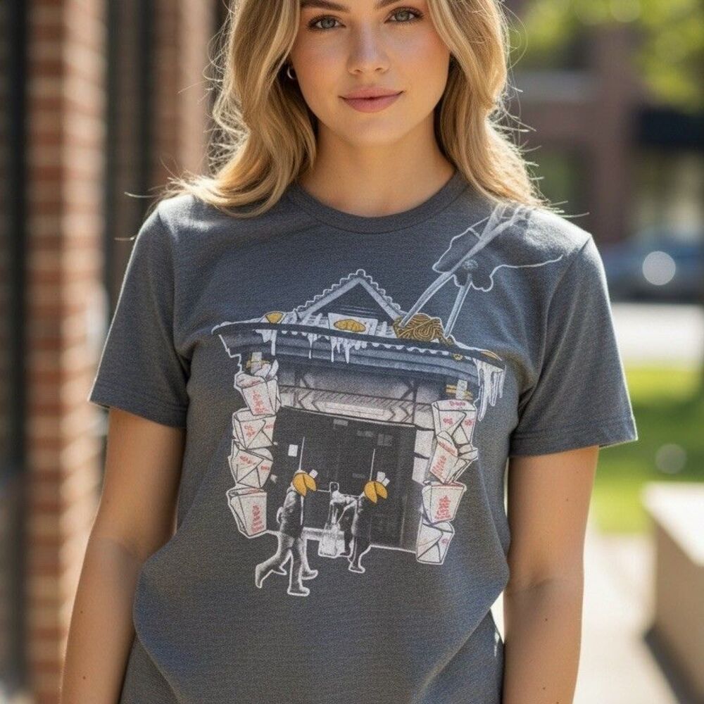 Chinese Takeout American Rag Cie Womens T-Shirt Size L Heather Gray Crew Neck